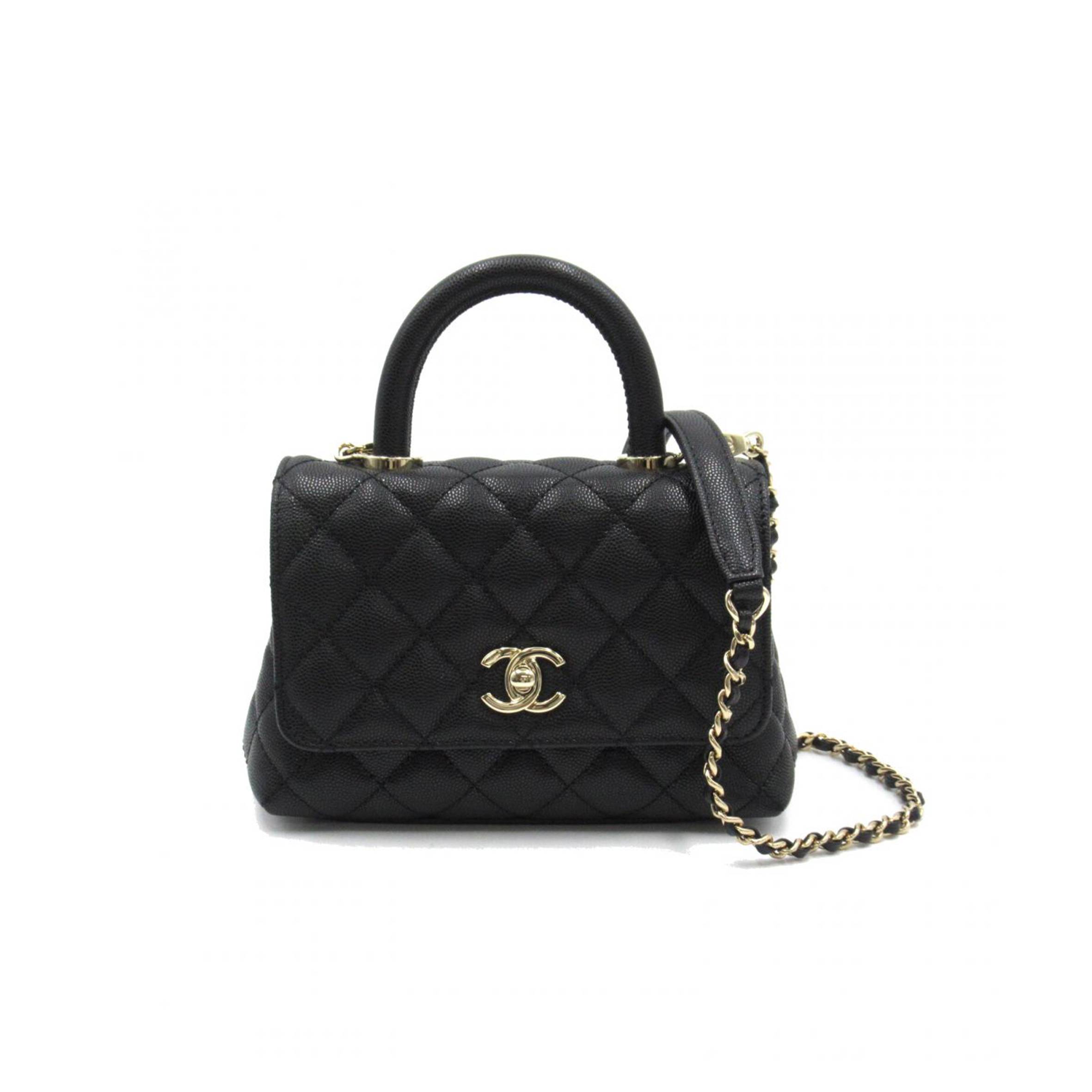 CHANEL FLAP BAG WITH TOP HANDLE MINI GOLD HARDWARE  AS2215 (19*13*9cm)