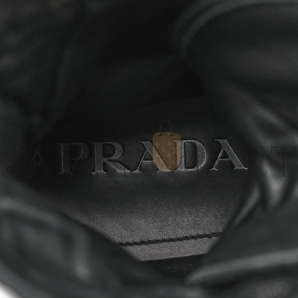 PRADA SPAZZOLATO ROIS RE-NYLON METAL TRIANGLE LOGO MONOLITH POUCH POCKET 55MM BOOTS 6 BLACK