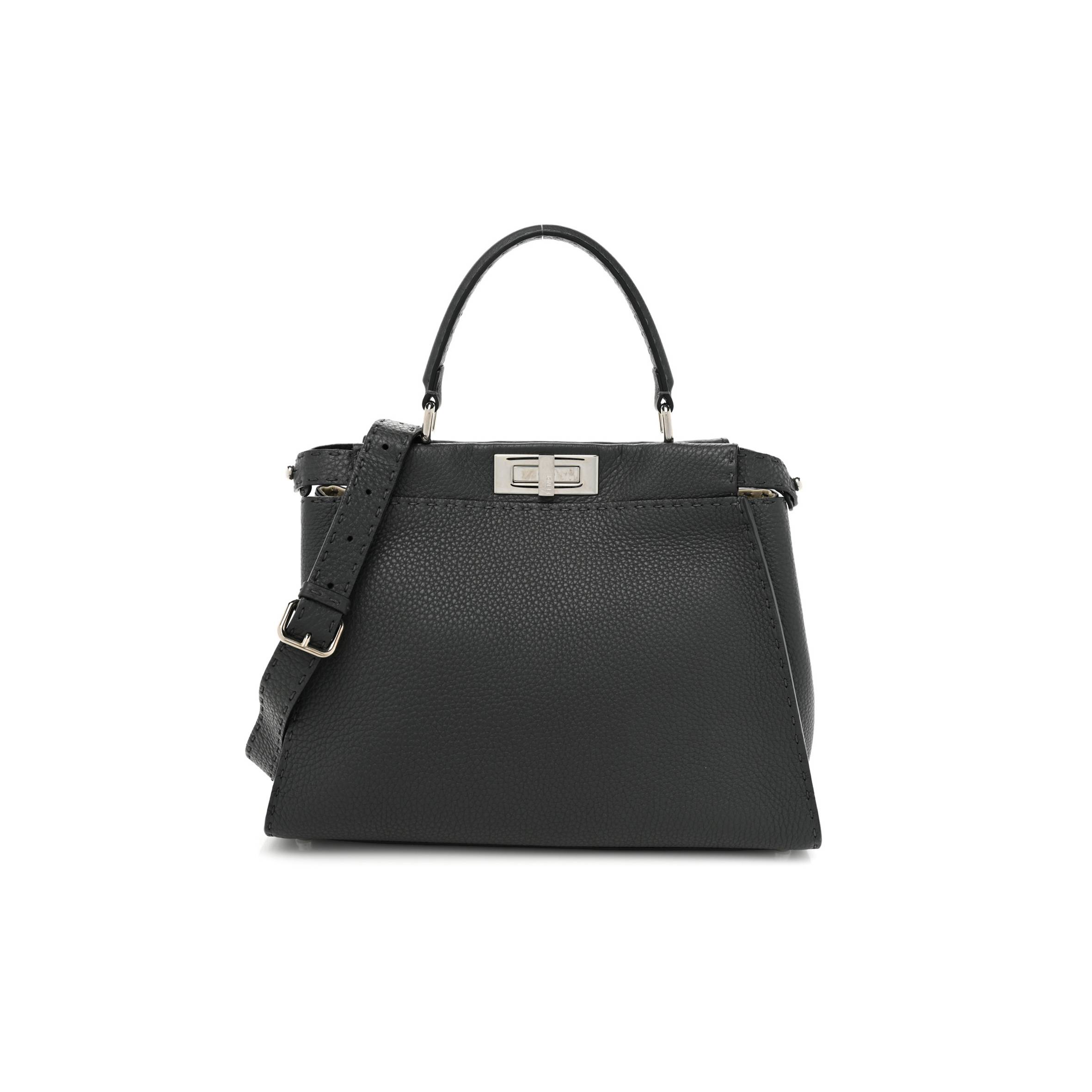 FENDI CUOIO ROMANO SELLERIA BI-COLOR MEDIUM PEEKABOO ICONIC SATCHEL ASFALTO LATTE (34*25*10cm)