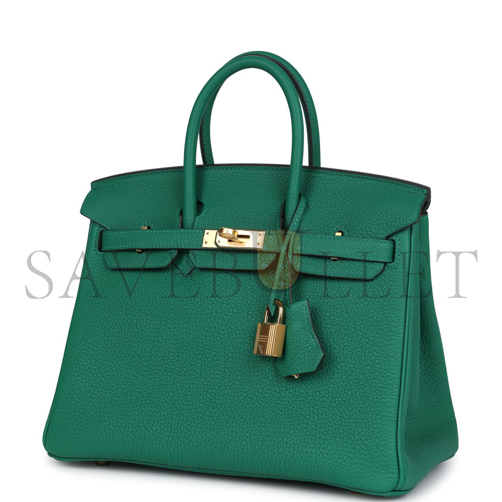 HERMÈS BIRKIN 25 TOGO LEATHER VELVET GREEN GOLD BUCKLE BAG BK30U4EPSS (25*20*13cm)