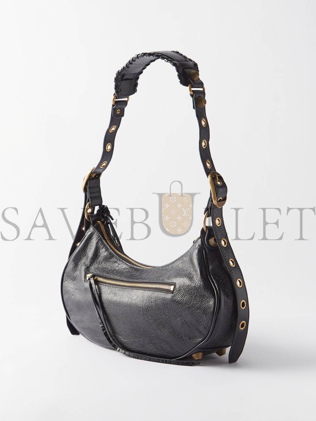 BALENCIAGA BLACK LE CAGOLE S CRACKLED-LEATHER SHOULDER BAG MATCHESFASHION US (34.2*19*8.3cm)