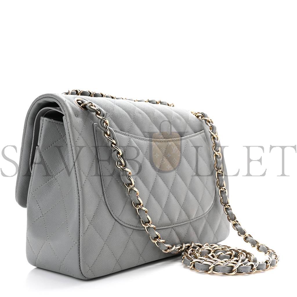 CHANEL CAVIAR QUILTED JUMBO DOUBLE FLAP GREY ROSE GOLD HARDWARE (30*19*8cm)