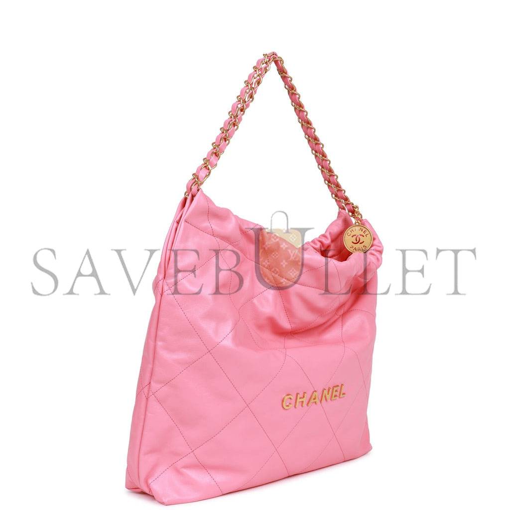 CHANEL SMALL 22 BAG PINK CALFSKIN GOLD HARDWARE (30*28*8cm)