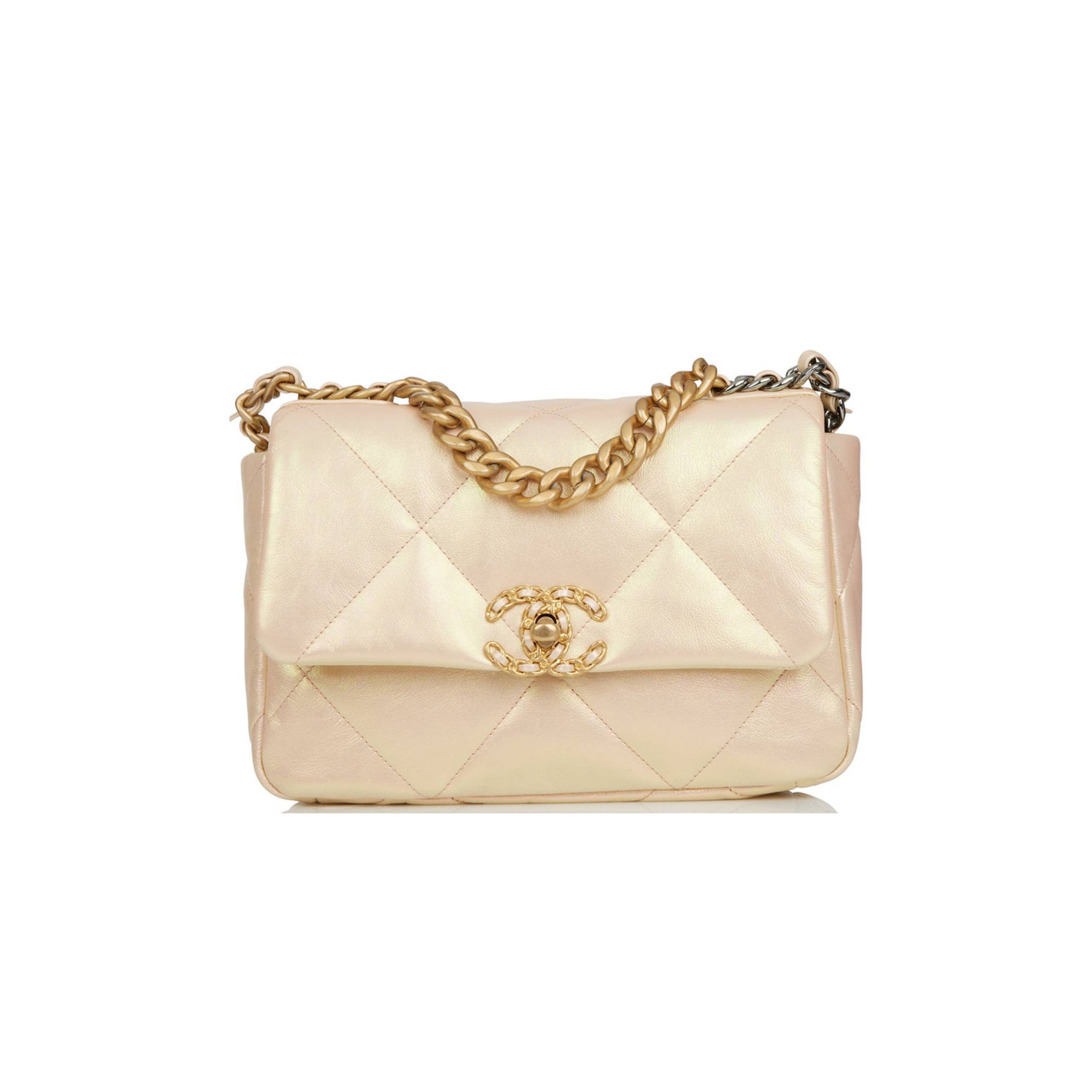 CHANEL MEDIUM 19 FLAP BAG ROSE IRIDESCENT CALFSKIN MIXED HARDWARE (25*16*9cm)