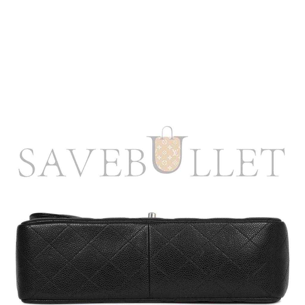 CHANEL JUMBO CLASSIC DOUBLE FLAP BAG BLACK CAVIAR SILVER HARDWARE (30*20*9cm)