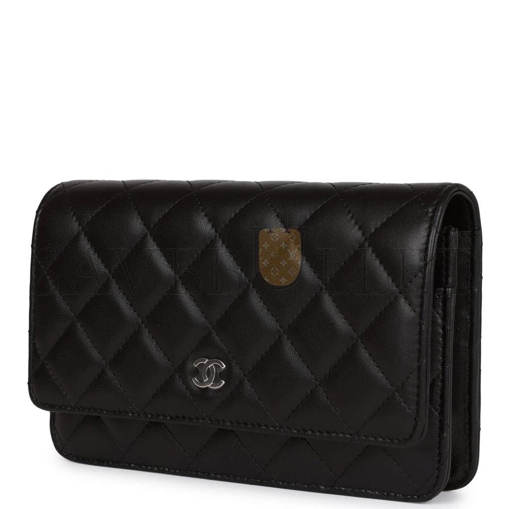 CHANEL WALLET ON CHAIN WOC BLACK LAMBSKIN SILVER HARDWARE (19*12*4cm)