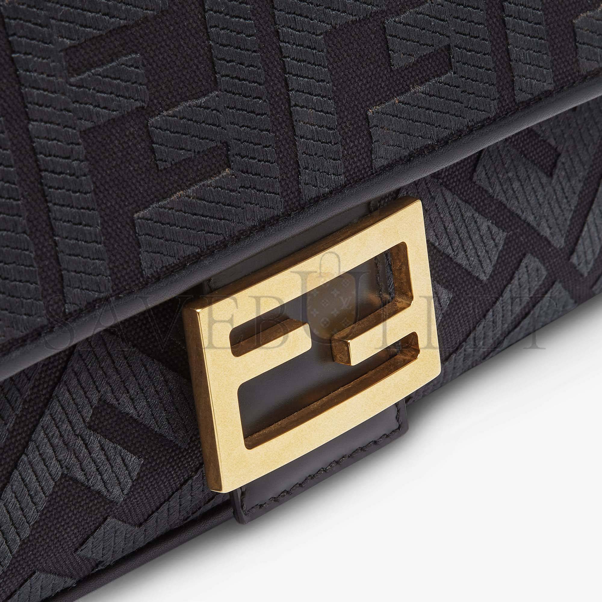 FENDI BAGUETTE - BLACK FF CANVAS BAG 8BR600AMCDF1CFJ (27*15*6cm)