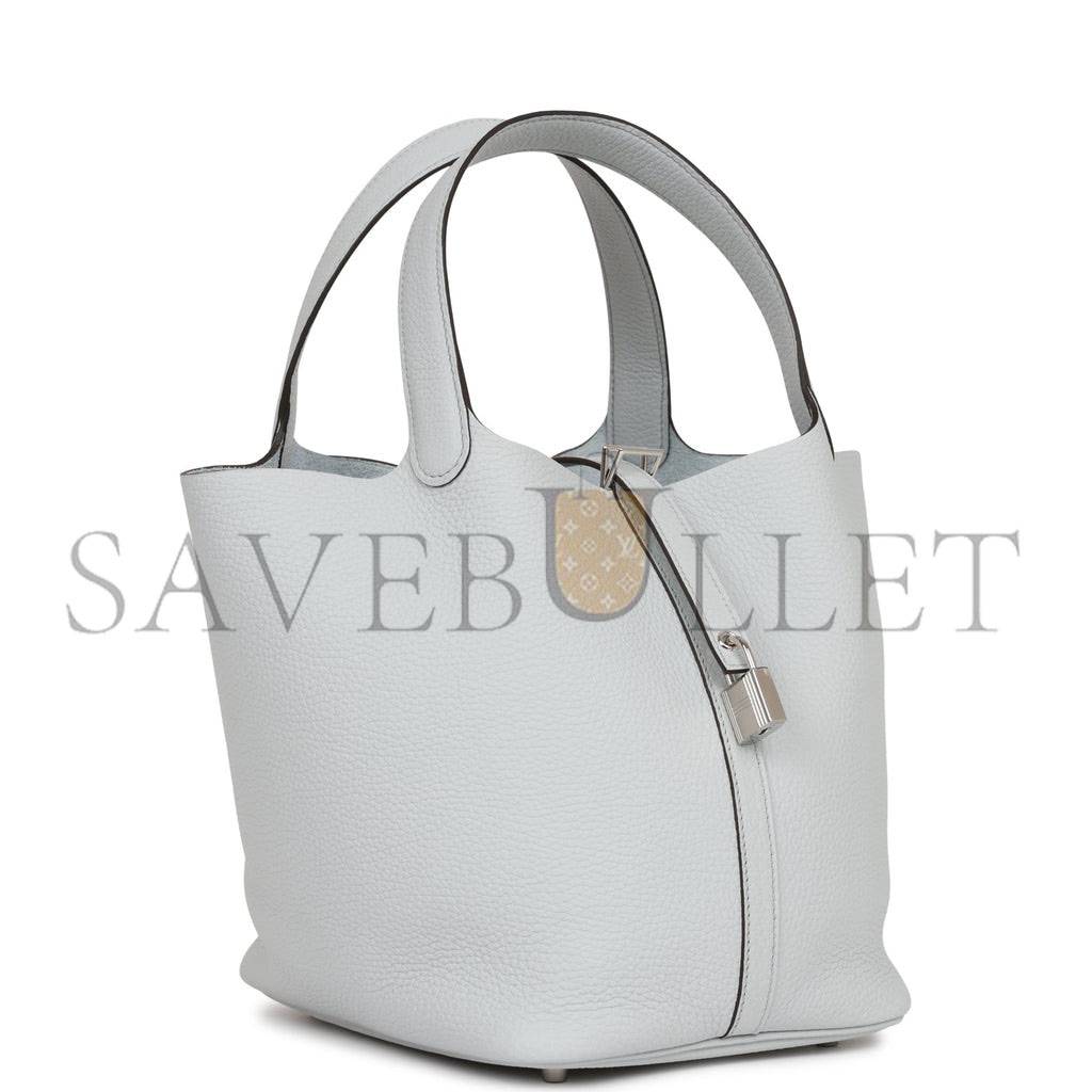 HERMES PICOTIN LOCK 22 BLEU PALE CLEMENCE PALLADIUM HARDWARE (22*21*18cm)