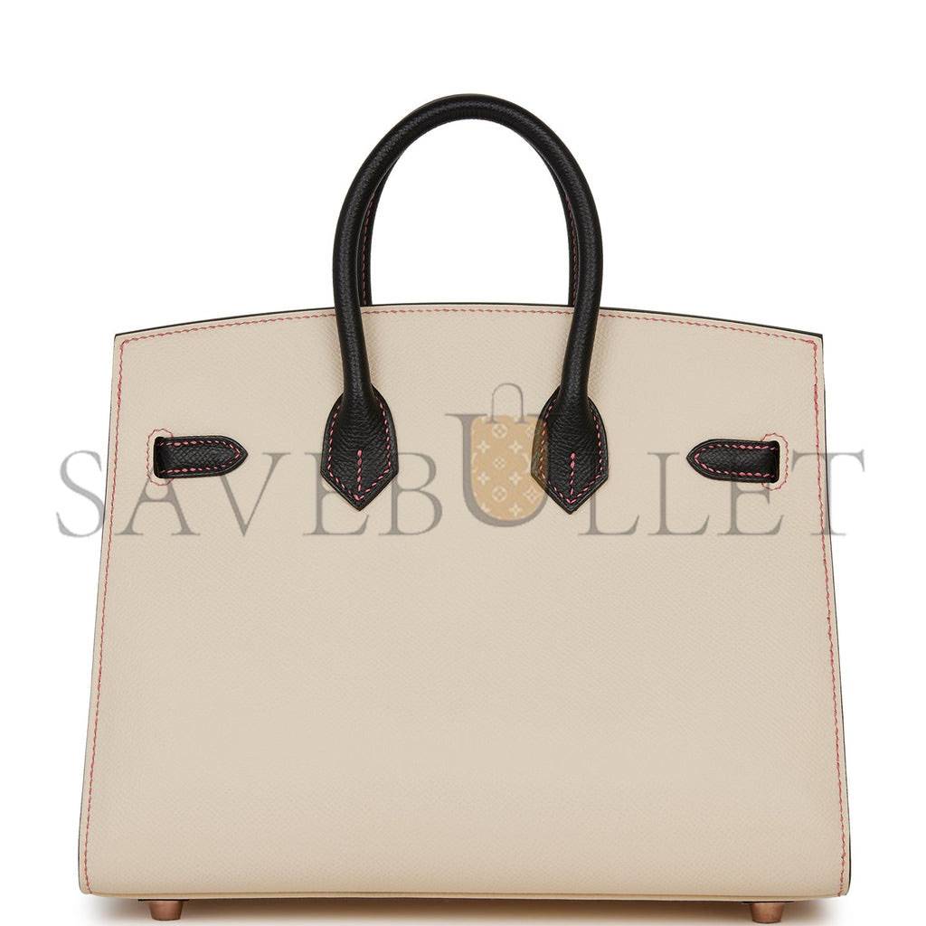 HERMES SPECIAL ORDER (HSS) BIRKIN SELLIER 25 NATA AND BLACK EPSOM ROSE GOLD HARDWARE (25cm)