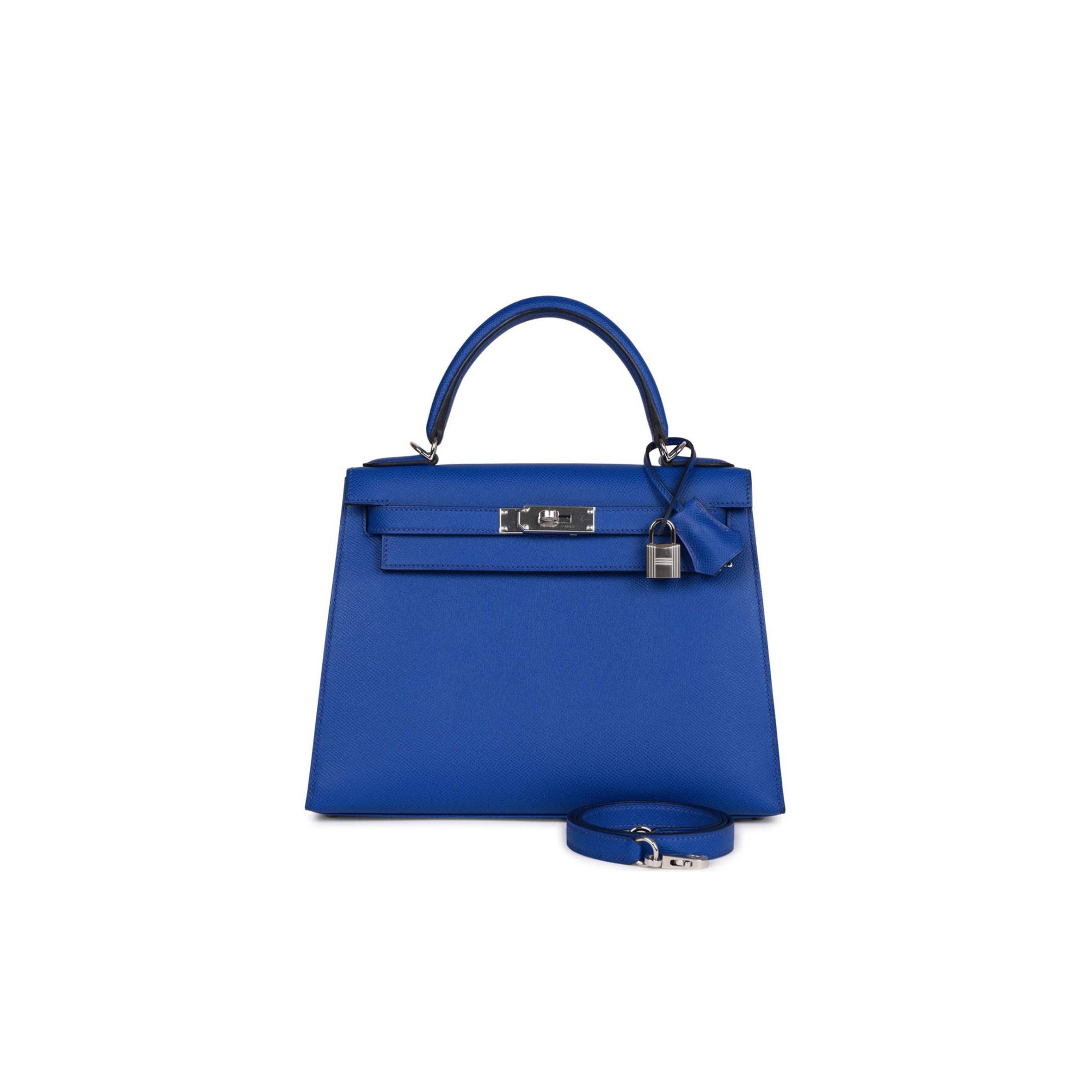 HERMES BLEU ROYAL EPSOM SELLIER KELLY 28CM PALLADIUM HARDWARE (28cm)