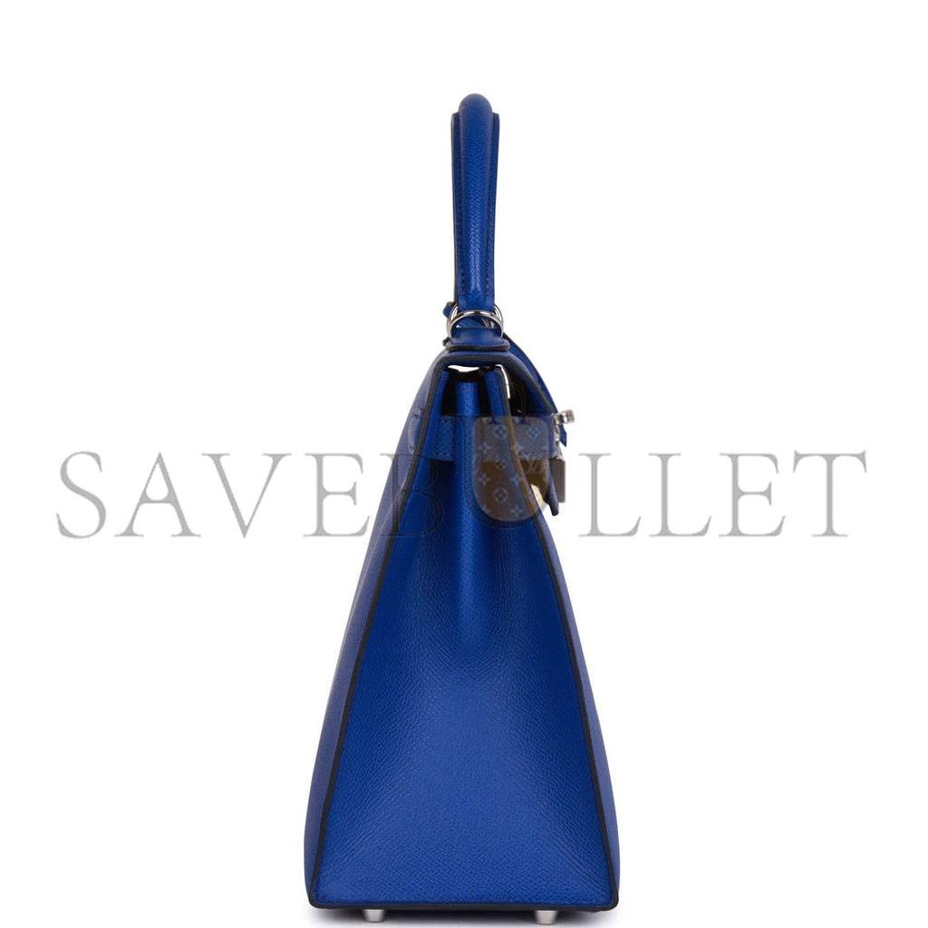 HERMES BLEU ROYAL EPSOM SELLIER KELLY 28CM PALLADIUM HARDWARE (28cm)