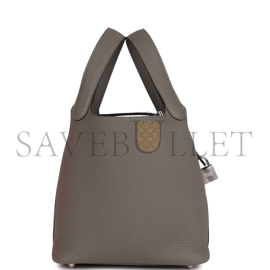 HERMES PICOTIN LOCK 18 GRIS MEYER CLEMENCE PALLADIUM HARDWARE (18*13*18cm)