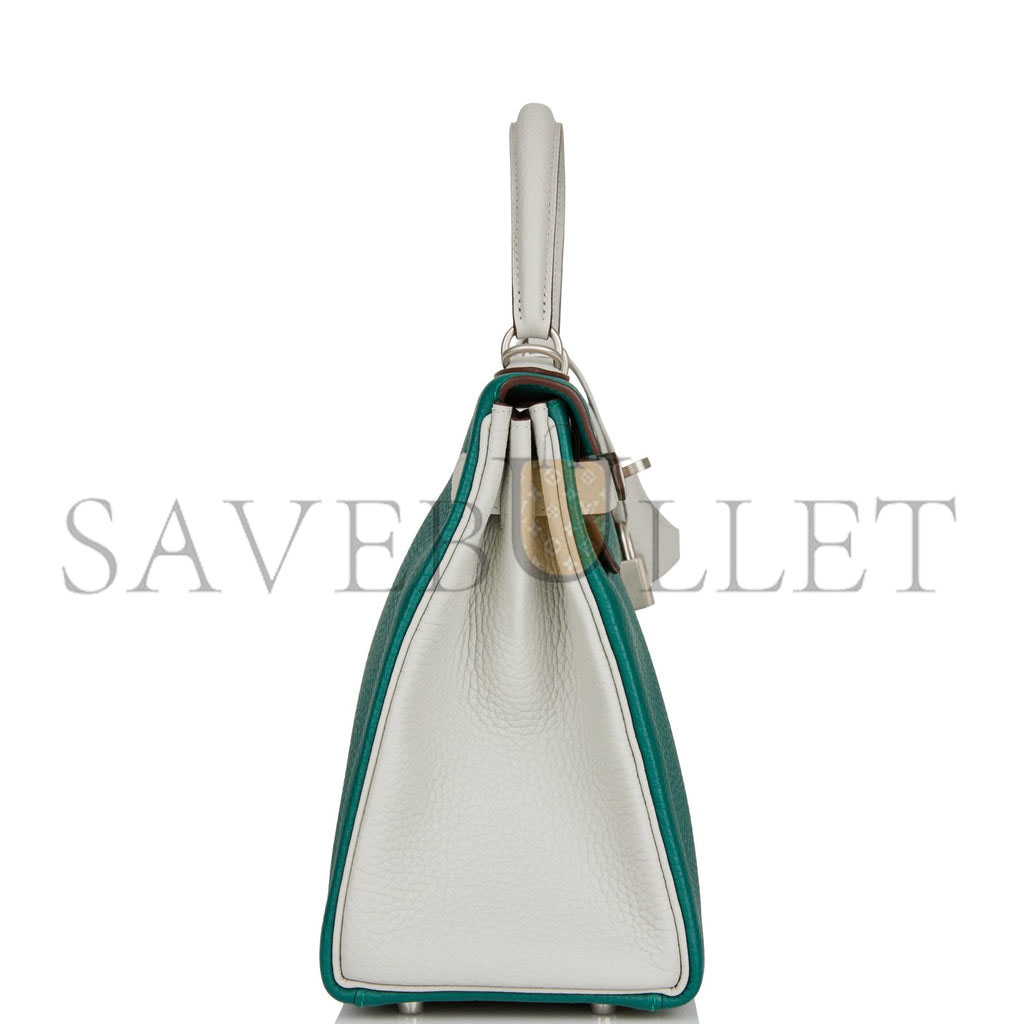 HERMES SPECIAL ORDER (HSS) KELLY RETOURNE 28 MALACHITE AND GRIS PERLE CLEMENCE BRUSHED PALLADIUM HARDWARE (28*22*10cm)