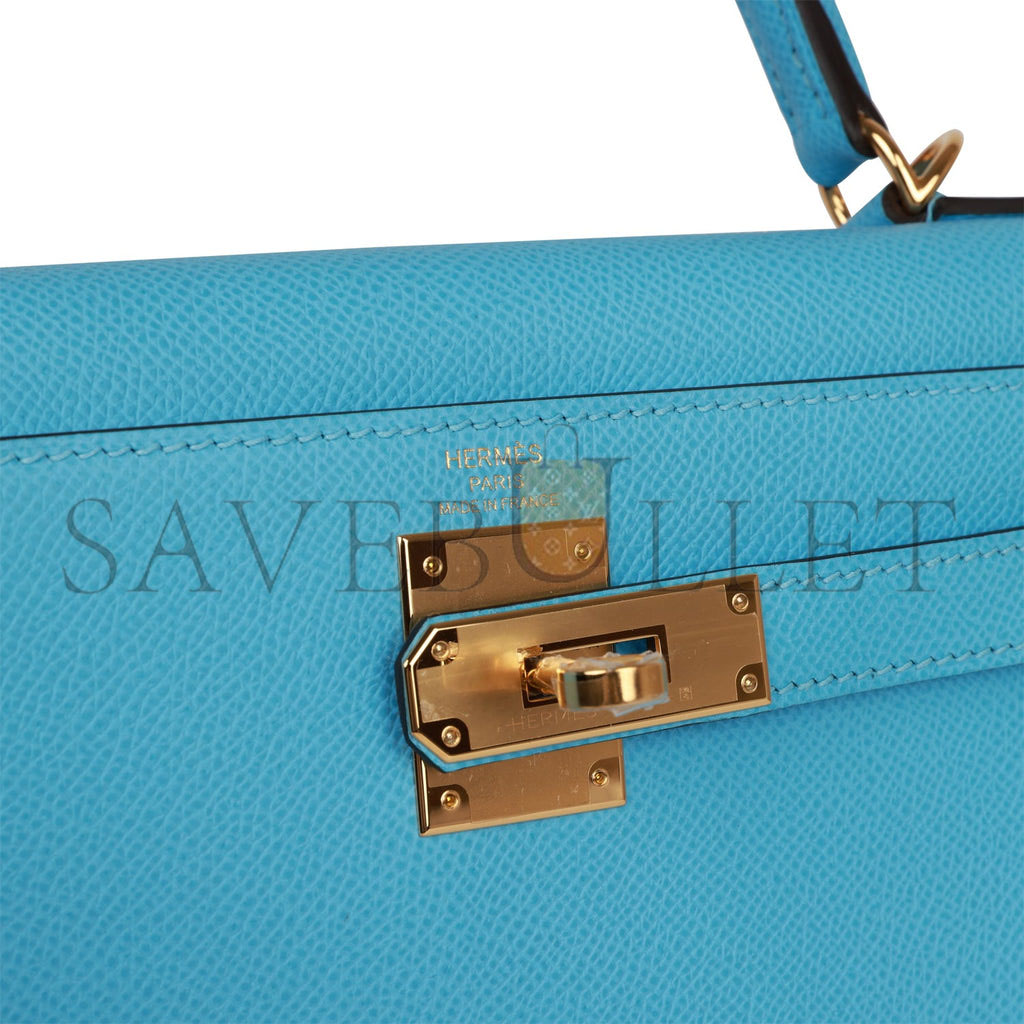 HERMES KELLY SELLIER 28 CELESTE EPSOM GOLD HARDWARE  (25*17*7cm)