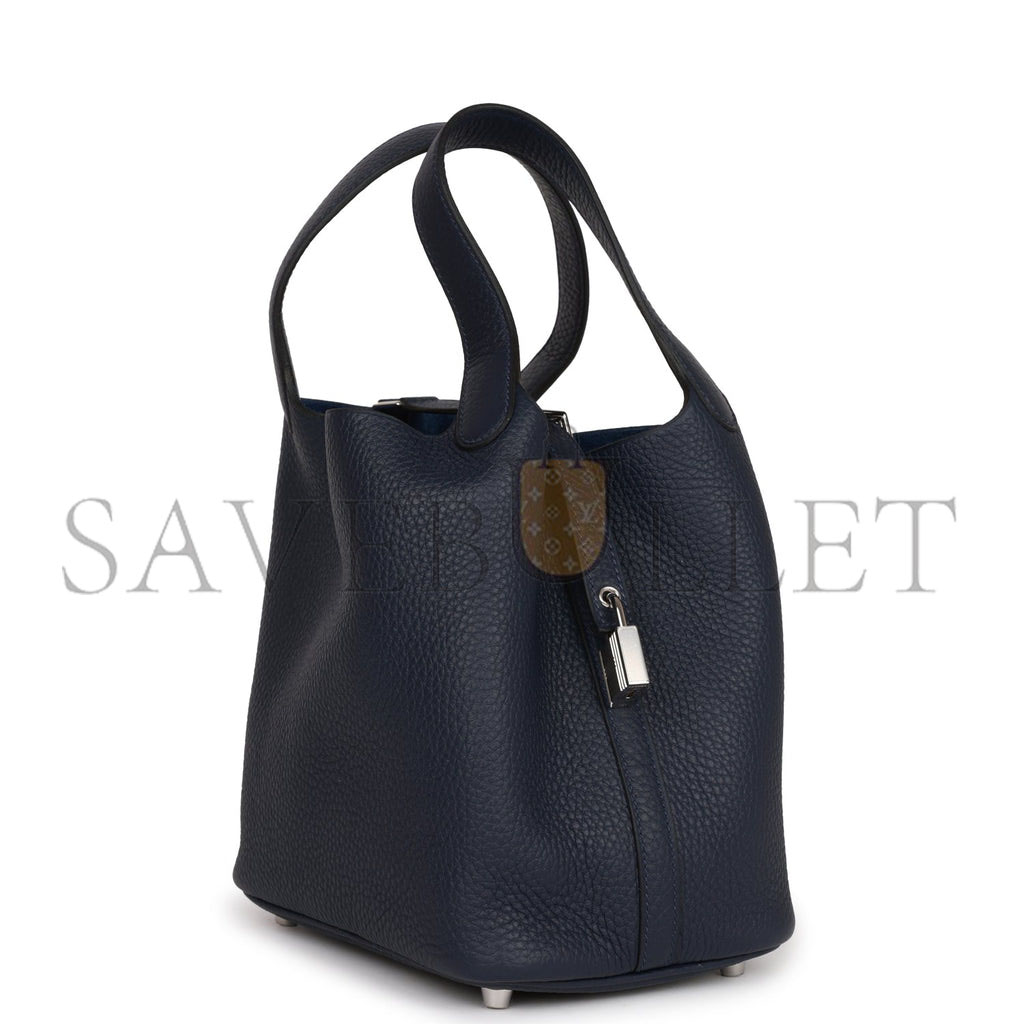 HERMES PICOTIN LOCK 18 BLEU NUIT CLEMENCE PALLADIUM HARDWARE (18*13*18cm)