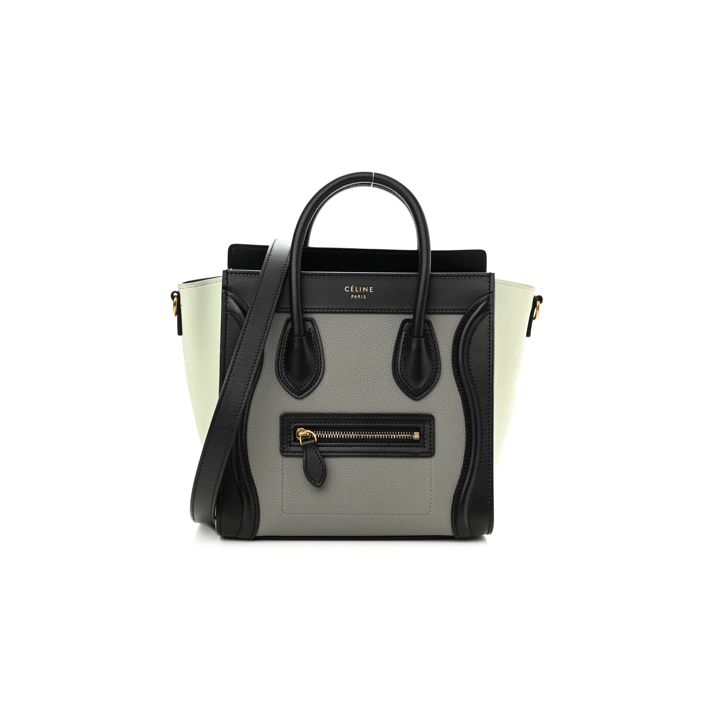 CELINE BABY GRAINED CALFSKIN NANO TRI-COLOR LUGGAGE ZINC ALMOND (20*19*10cm)