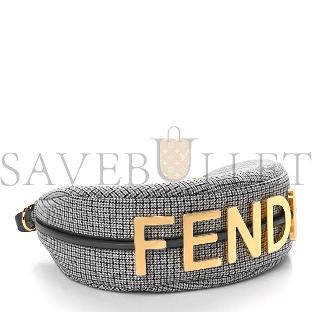 FENDI WOOL HOUNDSTOOTH SMALL FENDIGRAPHY HOBO BAG GRIGIO ANTHRACITE (28*23*8cm)